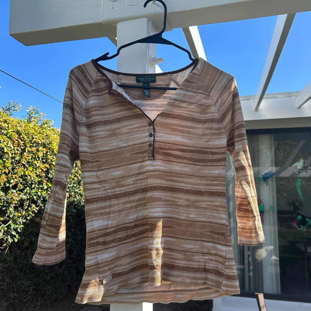 Ralph Lauren Brown Striped Long Sleeve Top